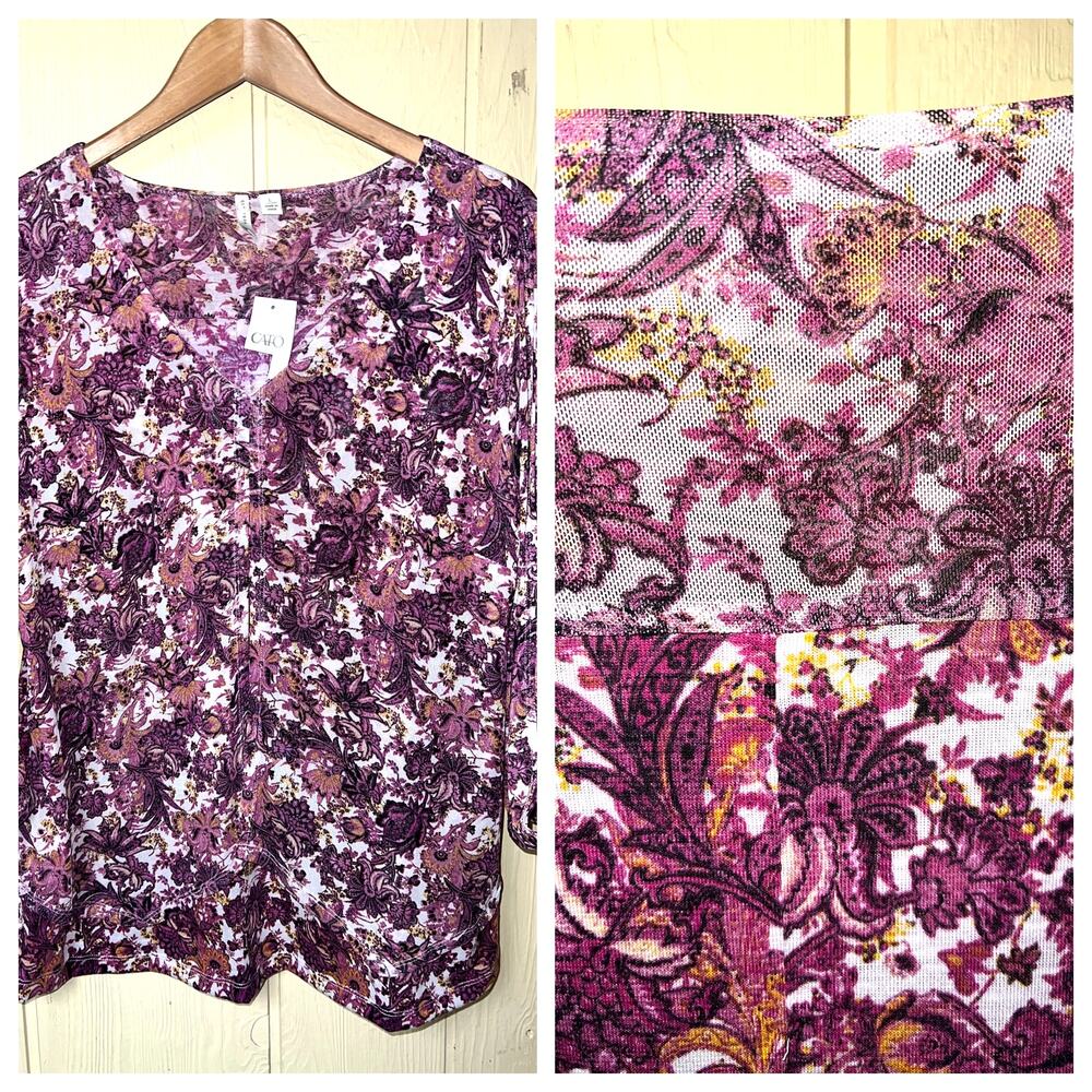Cato Top Womens Large Mesh Fly Away Drape Floral Blouse Romantic Slit Sleeve New